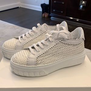 Authentic Casadei Open Knit Leather Platform Sneaker